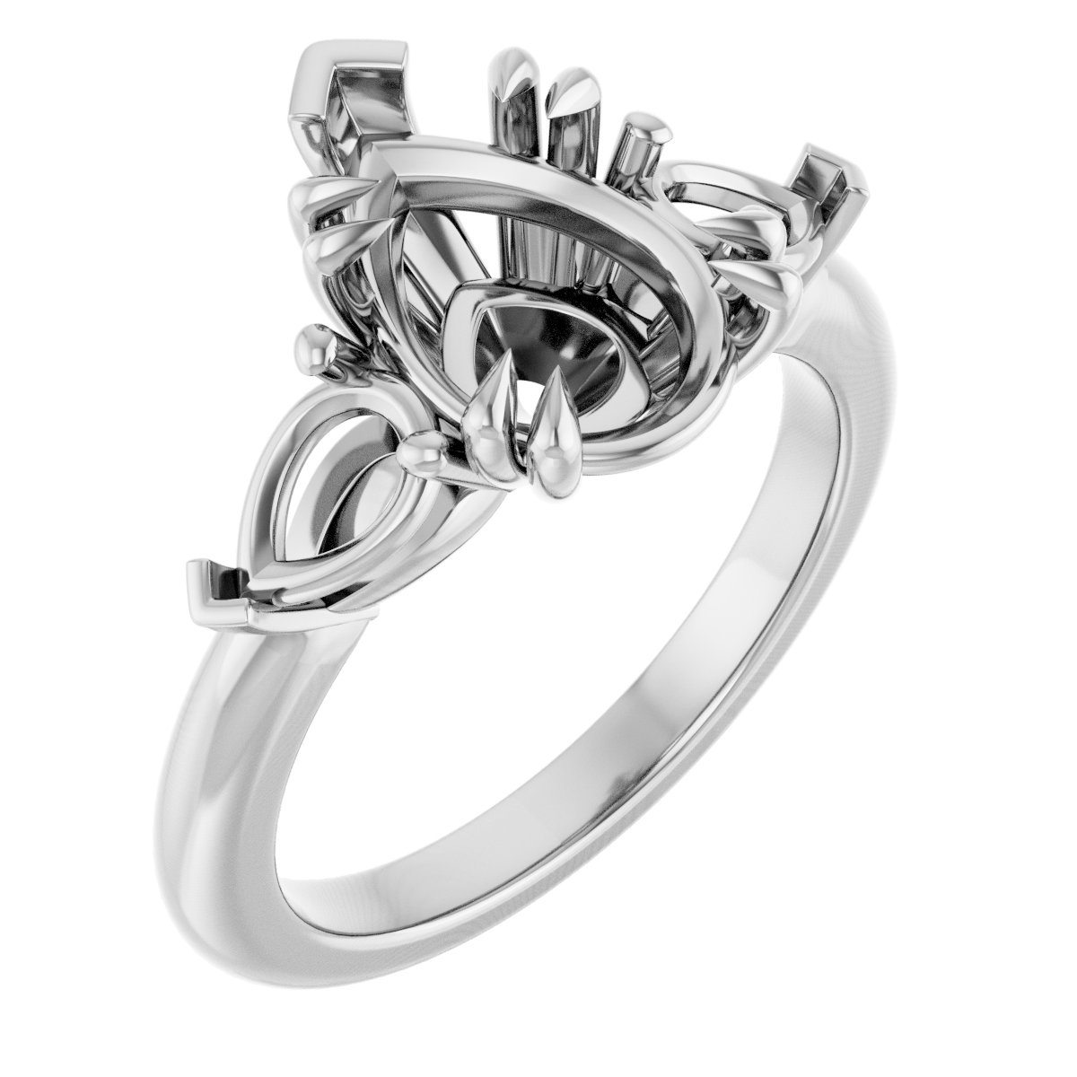 Double Claw-Prong Three-Stone Engagement Ring