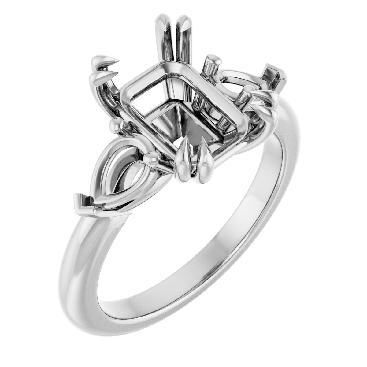 Double Claw-Prong Three-Stone Engagement Ring