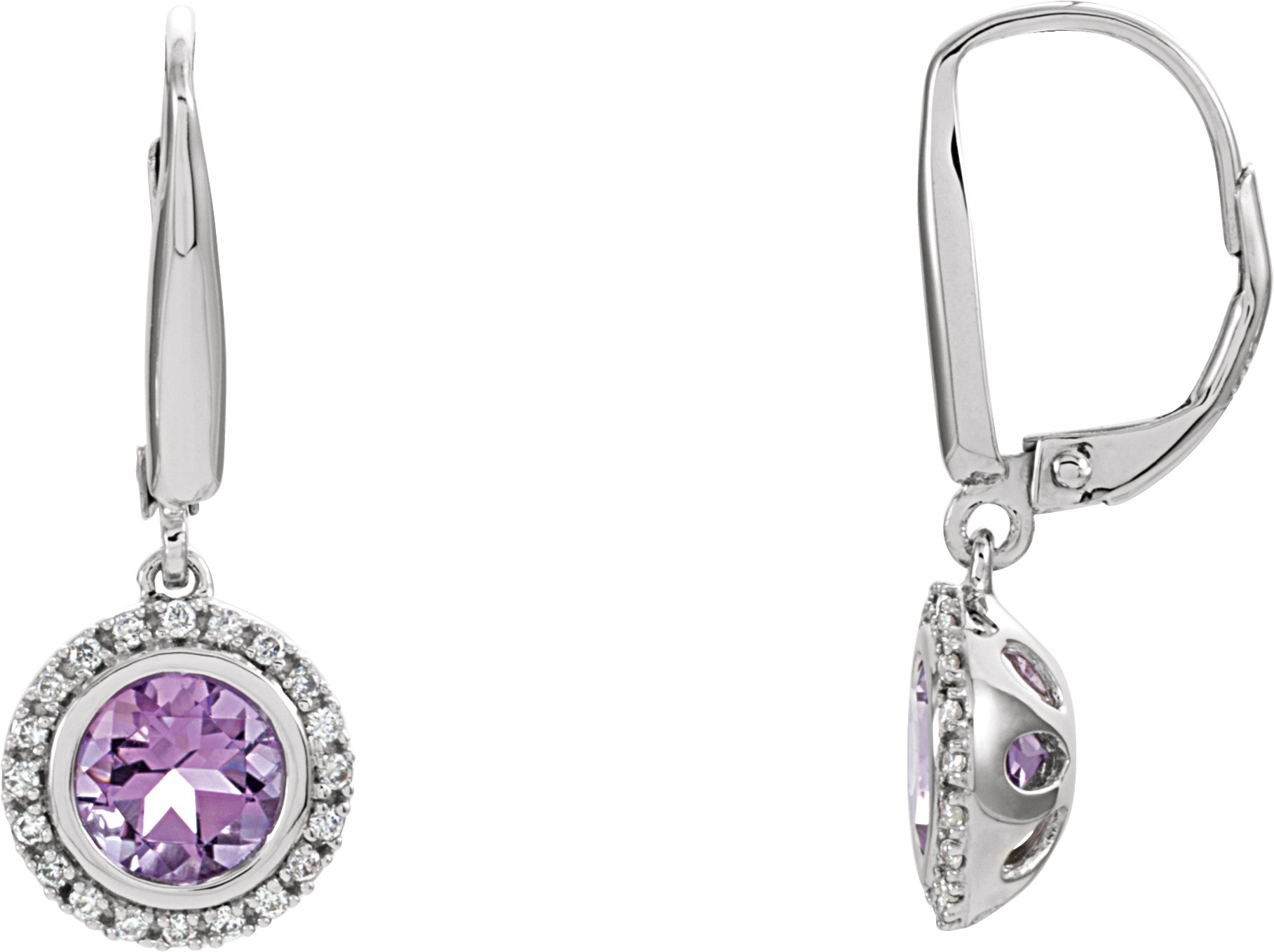 14K White Amethyst & 1/6 CTW Diamond Earrings