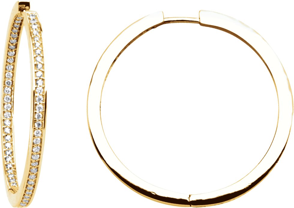 14K Yellow 5/8 CTW Natural Diamond Inside-Outside 33.8 mm Hoop Earrings