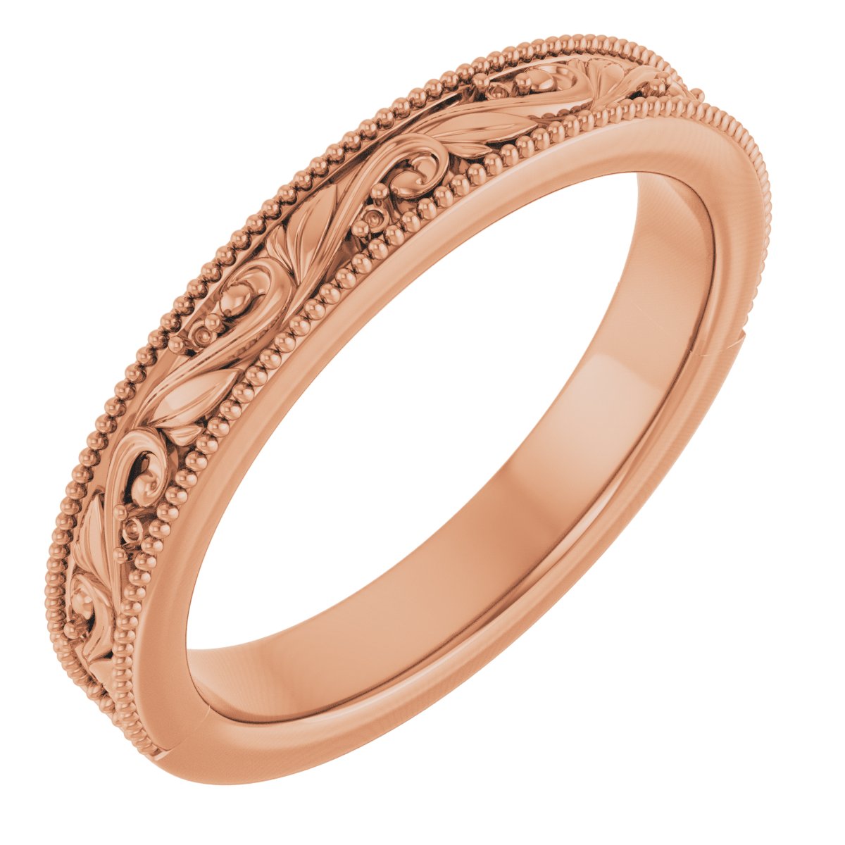 Milgrain Edge Accented Floral Band
