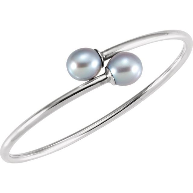 Sterling Silver 9.5 mm Gray Pearl Flexible Bangle Bracelet