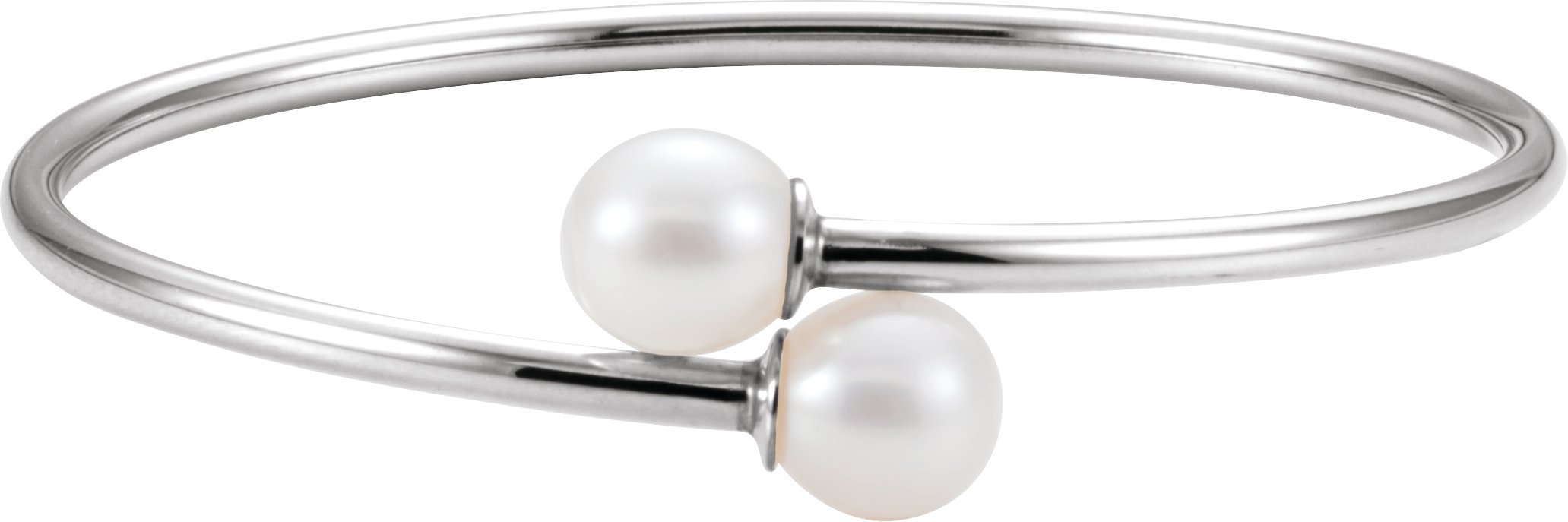 Sterling Silver 9.5 mm White Pearl Flexible Bangle Bracelet Ref. 9893964