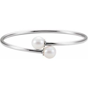 Sterling Silver Cultured Gray Freshwater Pearl Flexible Bangle Bracelet