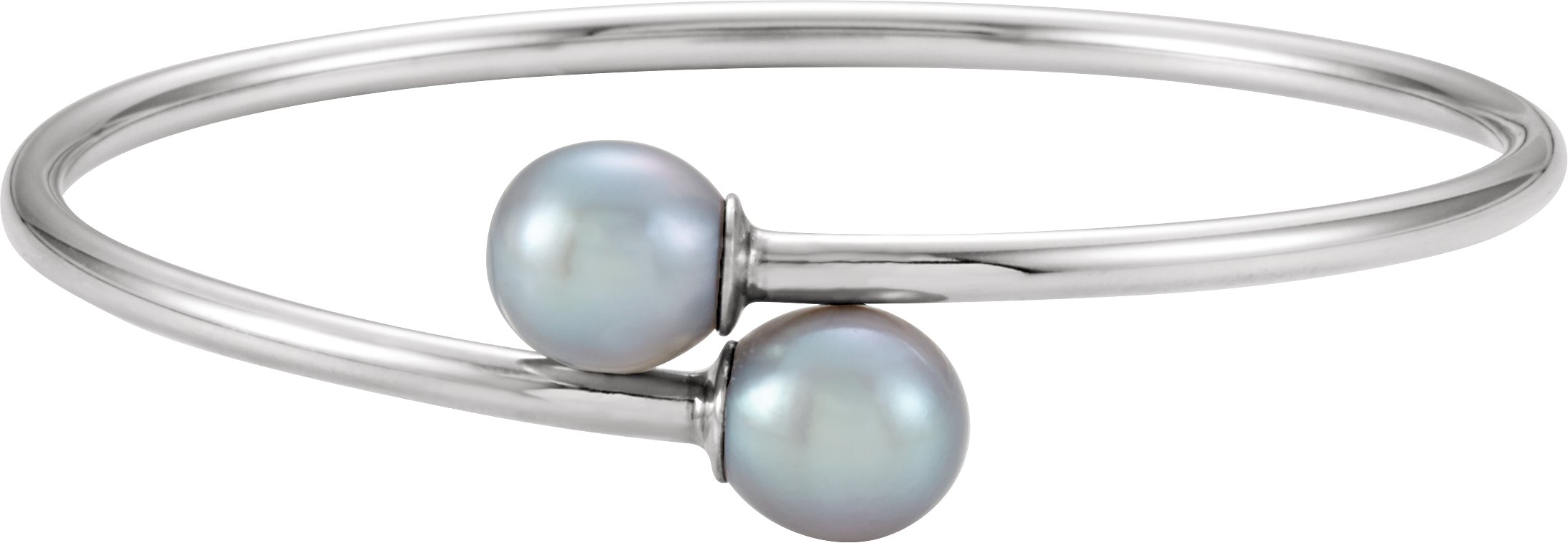 Sterling Silver 9.5 mm Gray Pearl Flexible Bangle Bracelet Ref. 9893971
