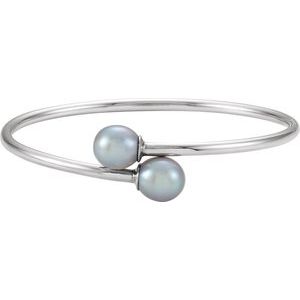 Sterling Silver 9.5 mm Gray Pearl Flexible Bangle Bracelet | Stuller