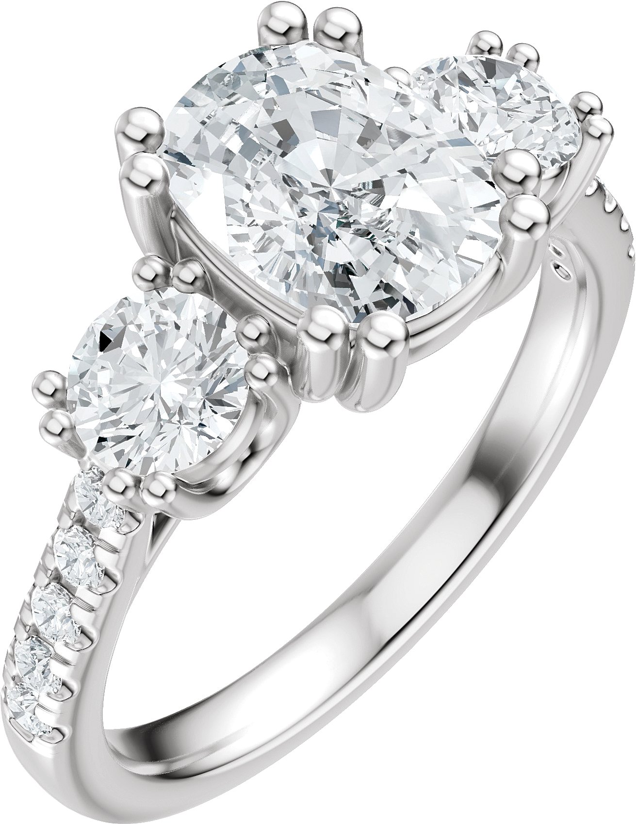 Double Claw-Prong Three-Stone Engagement Ring or Band