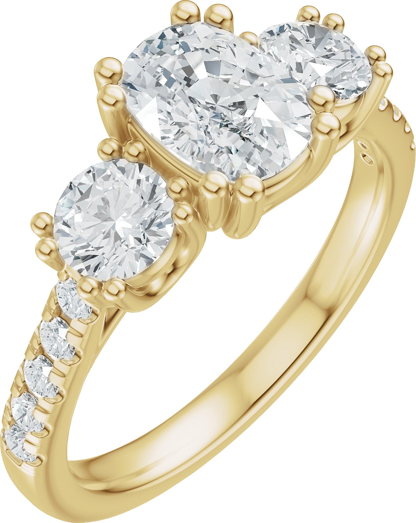Double Claw-Prong Three-Stone Engagement Ring or Band