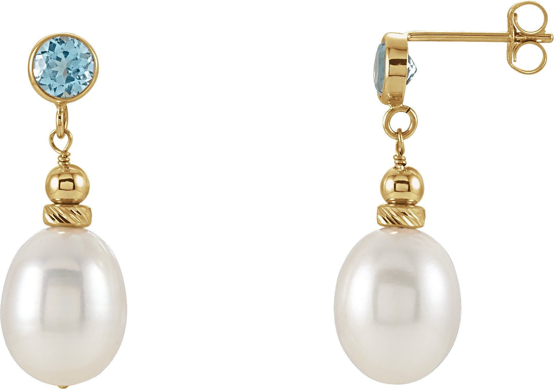 14K Yellow Freshwater Pearl and Swiss Blue Topaz Earrings Ref. 9950015