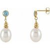 14K Yellow Freshwater Pearl and Swiss Blue Topaz Earrings Ref. 9950015
