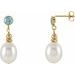 14K Yellow Cultured White Freshwater Pearl & Natural Swiss Blue Topaz Earrings
