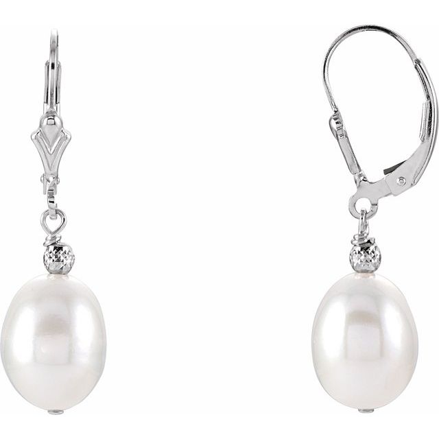 Sterling Silver 9-9.5 mm Cultured White Freshwater Pearl Earrings