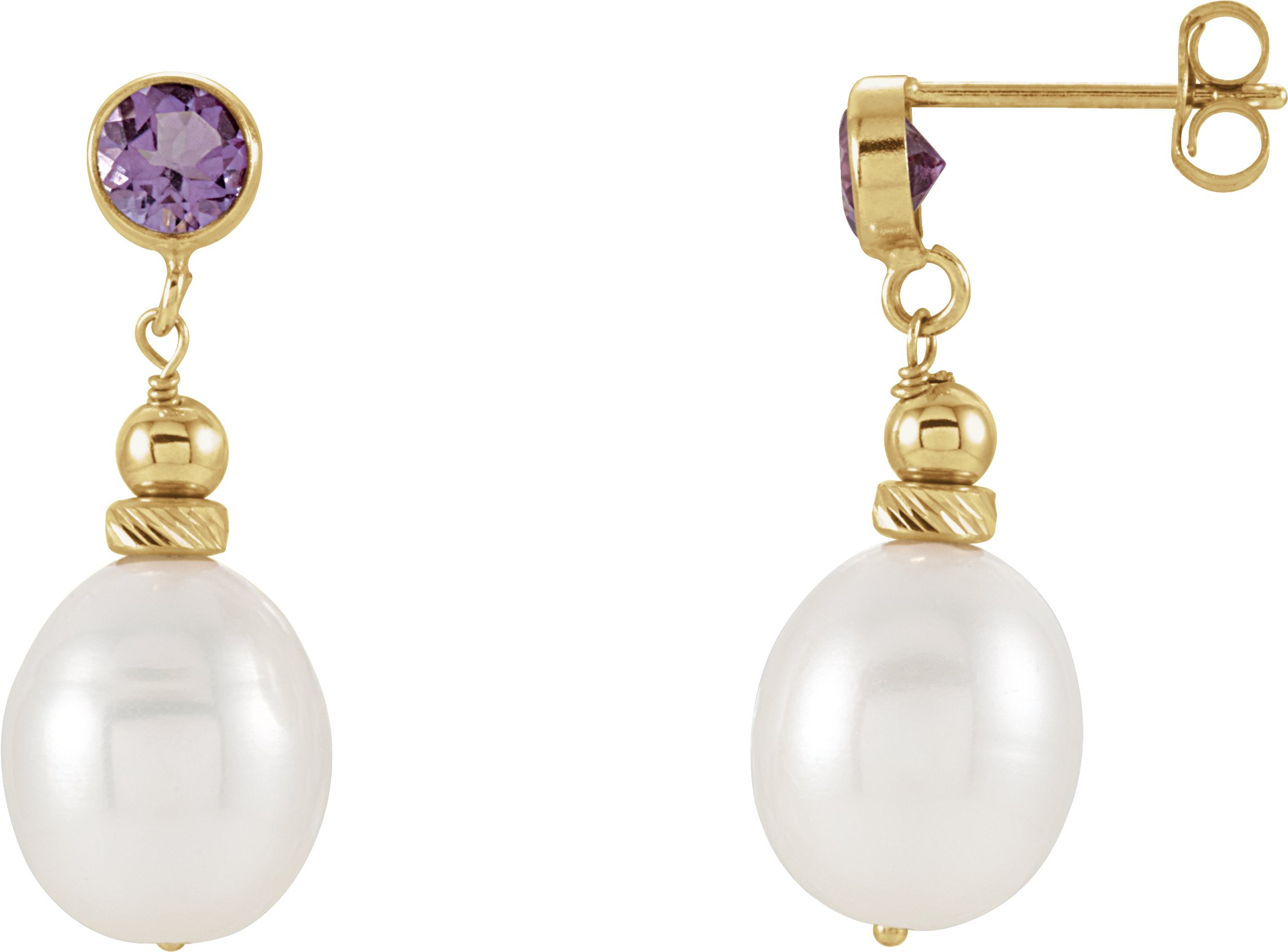 14K Yellow Freshwater Pearl and Amethyst Earrings Ref. 9950073