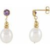 14K Yellow Freshwater Pearl and Amethyst Earrings Ref. 9950073