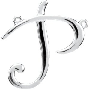 14K White Script Initial P Necklace Center