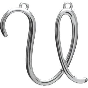 Sterling Silver Script Initial U Necklace Center