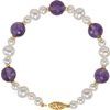 14K Yellow Freshwater Cultured Pearl and Amethyst 7.5 inch Bracelet Ref. 3679086