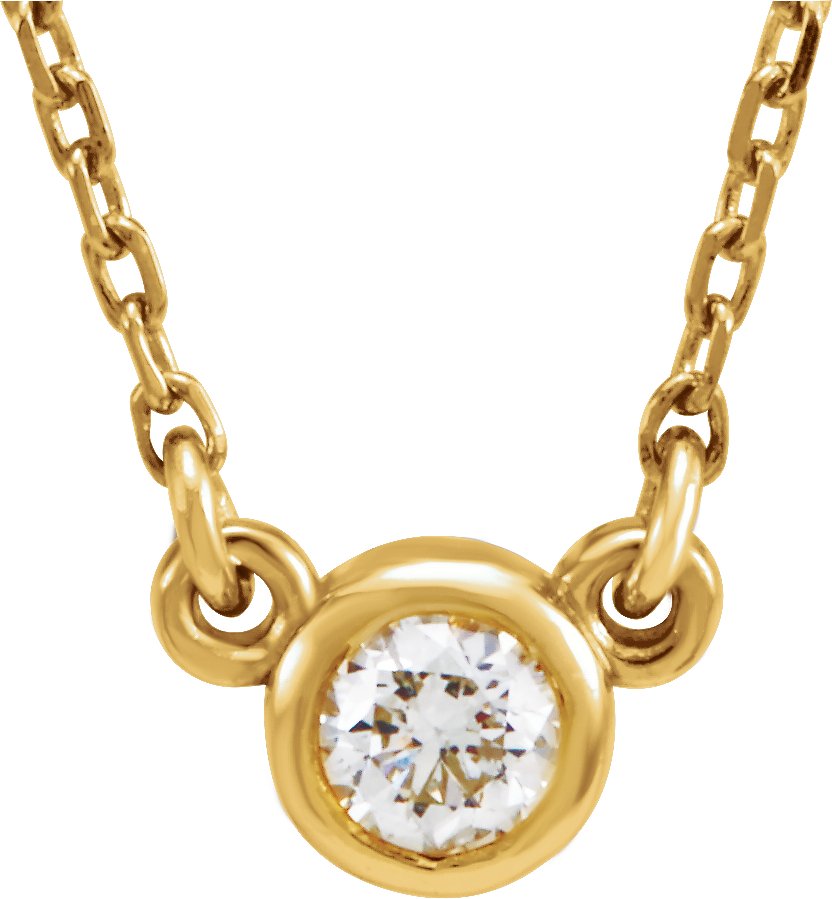 14K Yellow 4 mm Round White Sapphire Bezel-Set Solitaire 16" Necklace