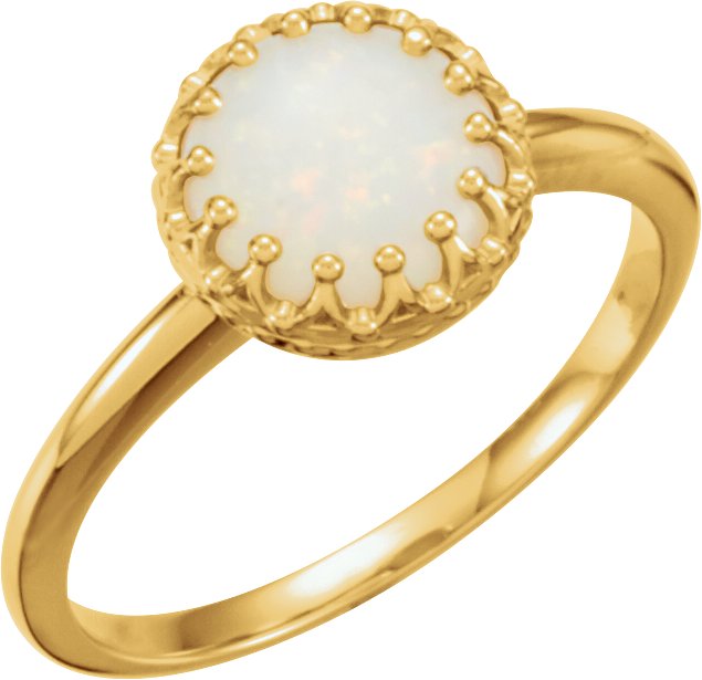 14K Yellow 8 mm Natural Opal Crown Cabochon Ring