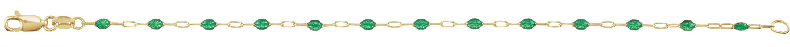 14K Yellow Gold-Filled 1.6 mm Green Enamel Bead Paperclip-Style 7 Chain