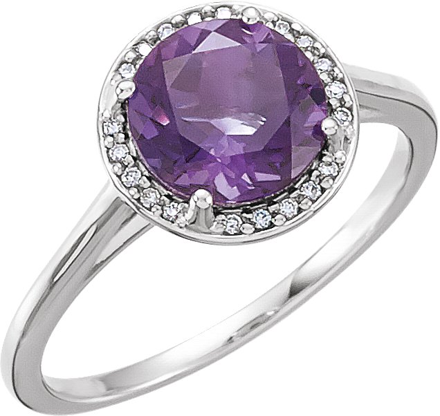 14K White Amethyst & .05 CTW Natural Diamond Ring