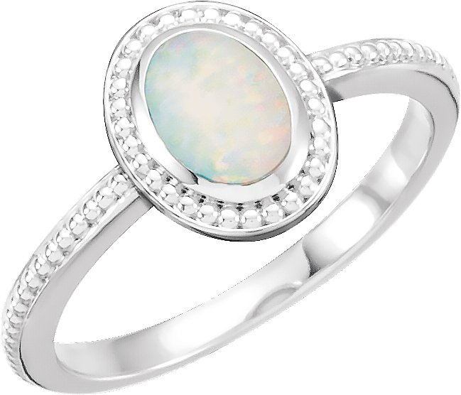 14K White Natural White Opal Cobochon Ring