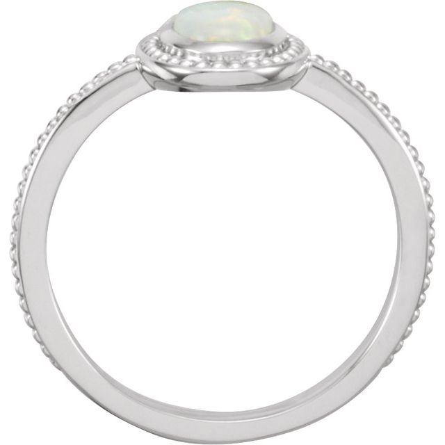 14K White Opal Beaded Cabochon Ring 