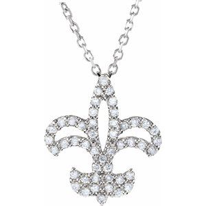 14K White 1/6 CTW Natural Diamond Fleur De Lis 16" Necklace