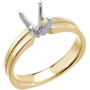 14K Yellow/Бяло злато 5-5.3 mm Кръгъл Euro Shank Годежен пръстен Монтаж