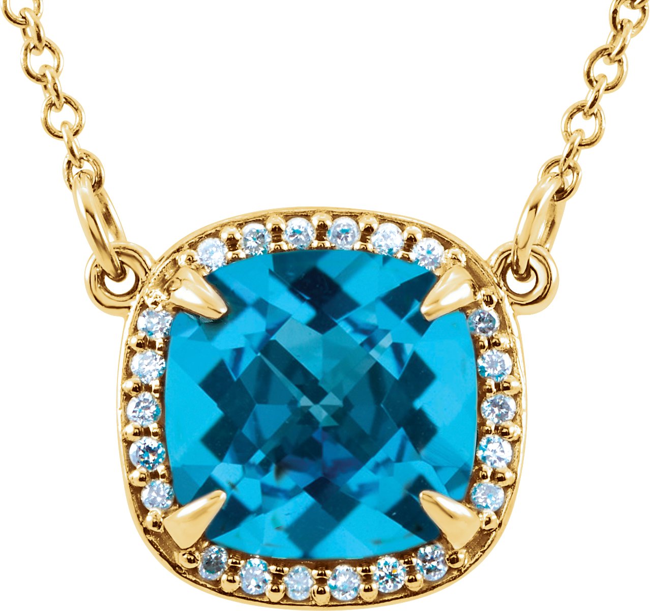 14K Yellow Swiss Blue Topaz & .06 CTW Diamond 16" Necklace