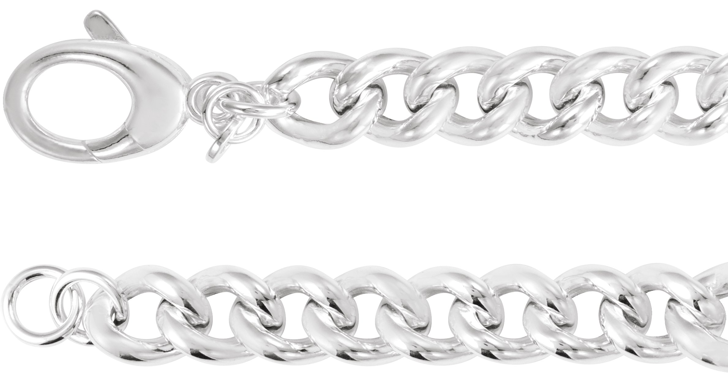 Sterling Silver 12 mm Graduated Curb 7 3/4 Chain
