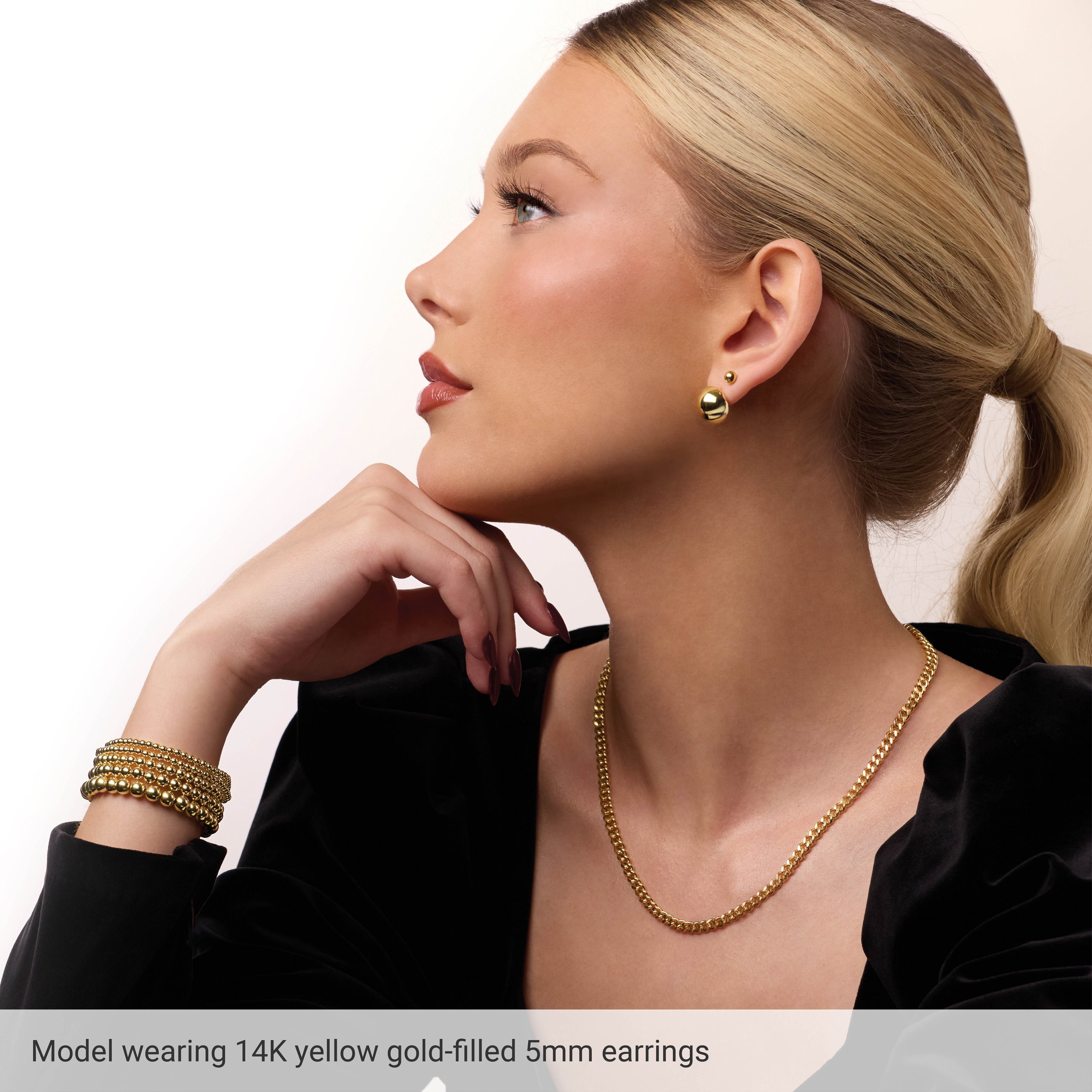 14K Yellow Gold-Filled 5 mm Ball Stud Earring view 3
