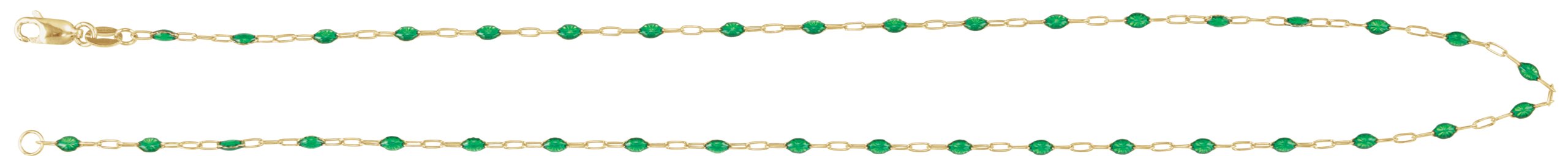 14K Yellow Gold-Filled 1.6 mm Green Enamel Bead Paperclip-Style 18 Chain