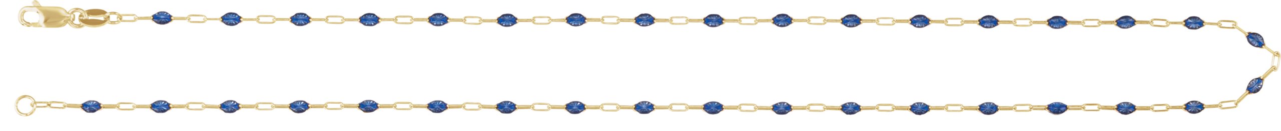 14K Yellow Gold-Filled 1.6 mm Blue Enamel Bead Paperclip-Style 16 Chain