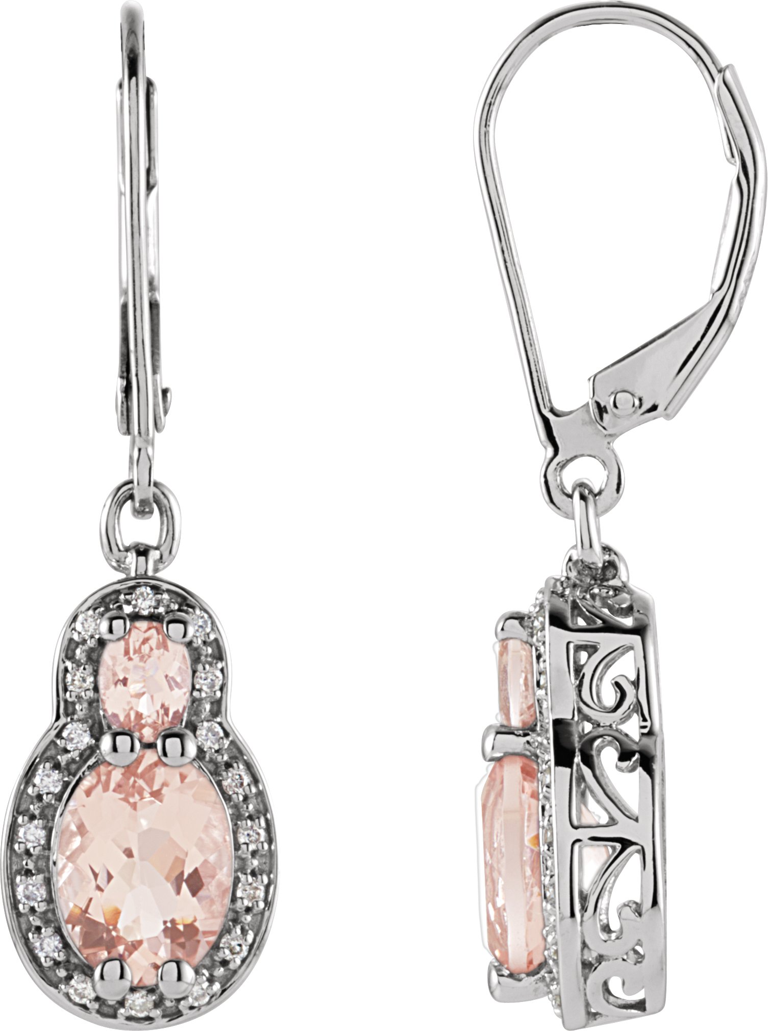 14K White Natural Pink Morganite & 1/6 CTW Natural Diamond Earrings