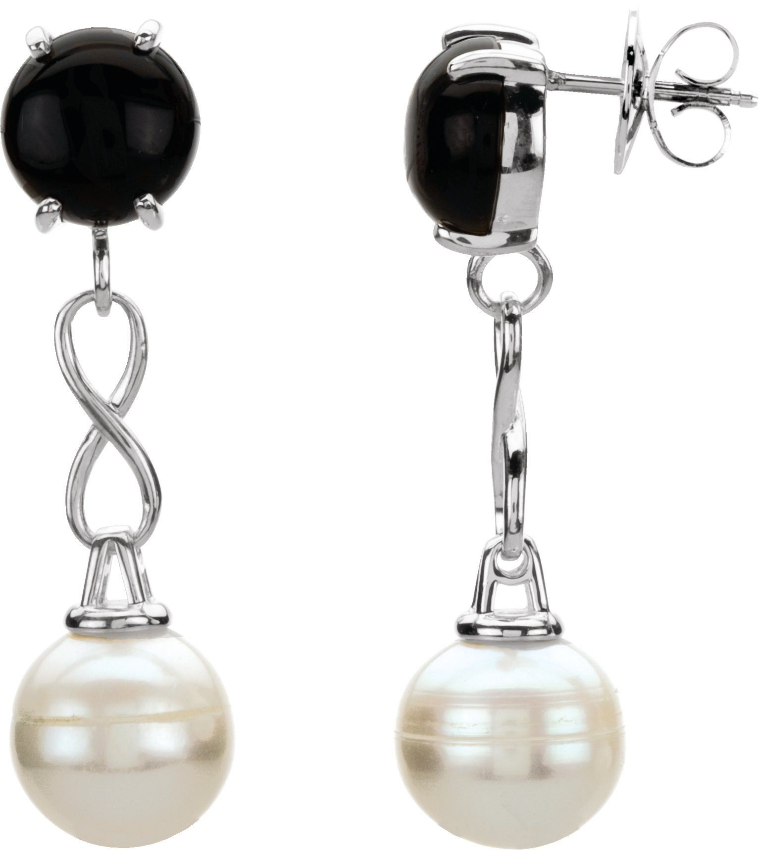 Sterling Silver Cultured White Freshwater Pearl & Natural Black Onyx Earrings