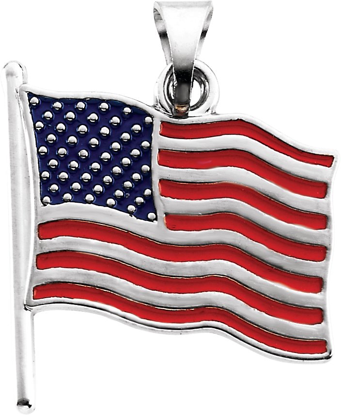 14K White Enamel American Flag Pendant
