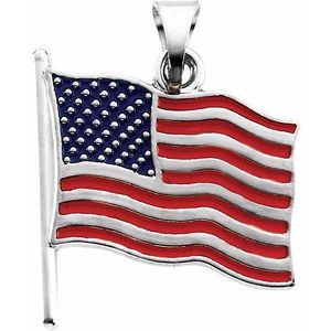 14K White Enamel American Flag Pendant