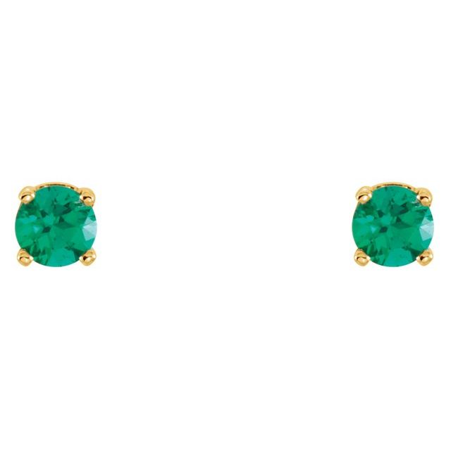 14K Yellow Imitation Emerald Youth Earrings