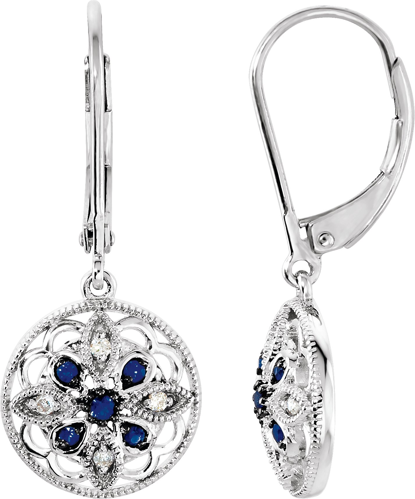 14K White Sapphire & .07 CTW Diamond Earrings