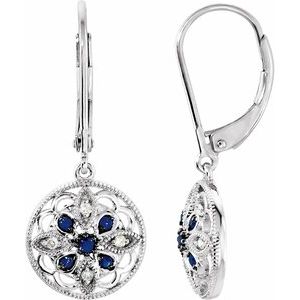 14K White Sapphire & .07 CTW Diamond Earrings