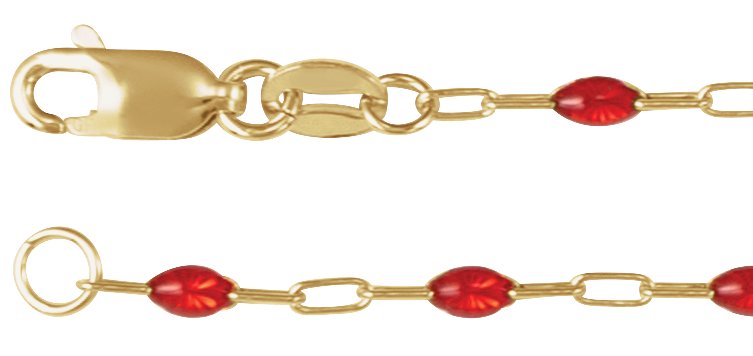 14K Yellow Gold-Filled 1.6 mm Red Enamel Paperclip-Style 16