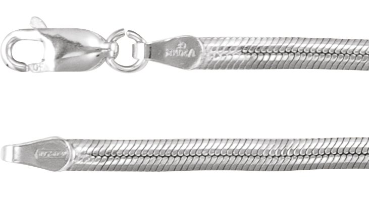 Sterling Silver 3 mm Oval Snake 16 Chain