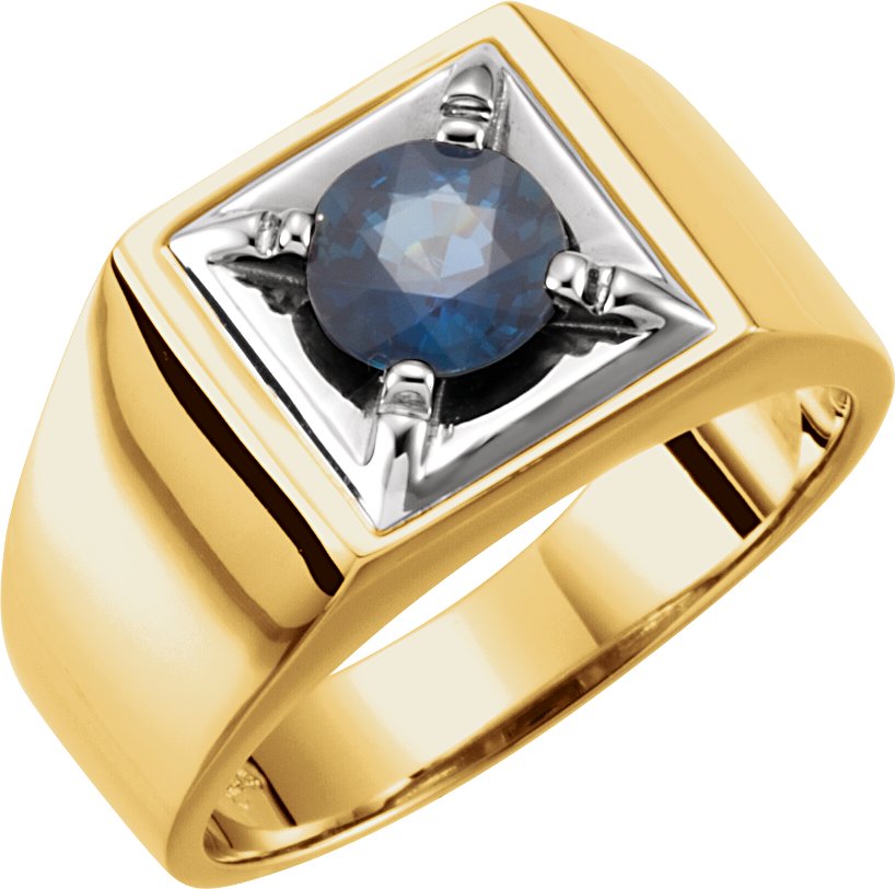 14K Yellow/White Natural Blue Sapphire Illusion Ring