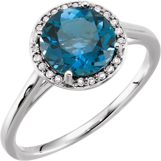 14K White Natural London Blue Topaz & .05 CTW Natural Diamond Ring