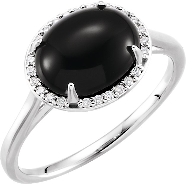 14K White Natural Black Onyx & .04 CTW Natural Diamond Ring