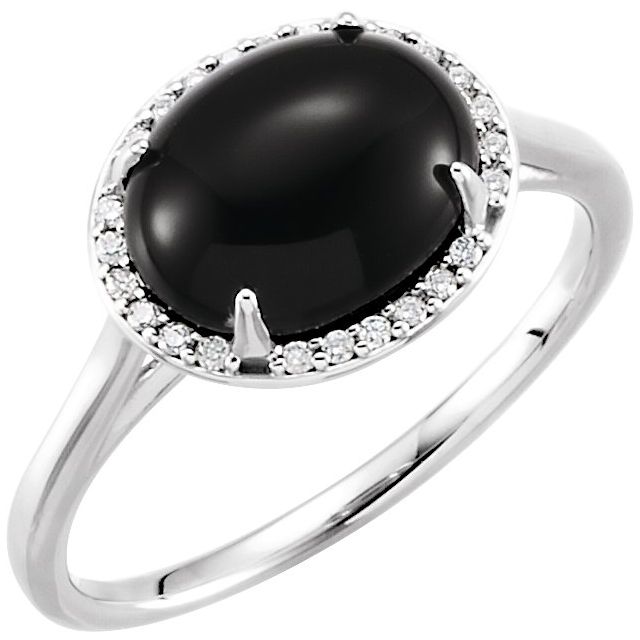 14K White Natural Black Onyx & .06 CTW Natural Diamond Ring