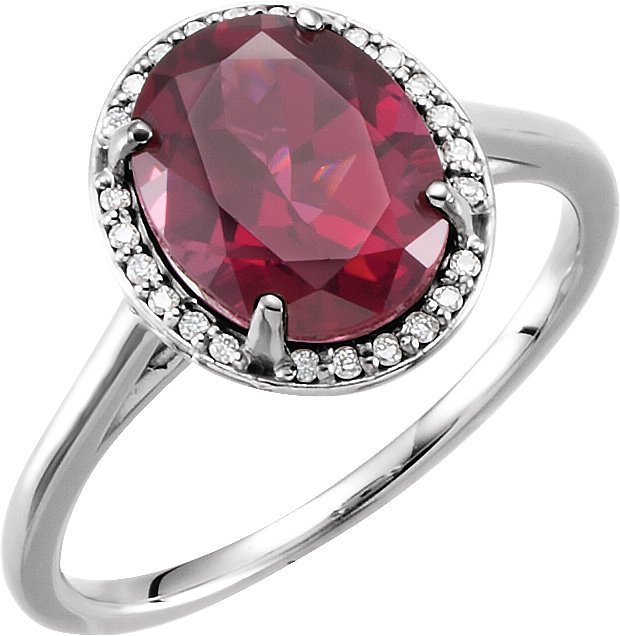 14K White 10x8 mm Natural Rhodolite Garnet & .06 CTW Natural Diamond Ring