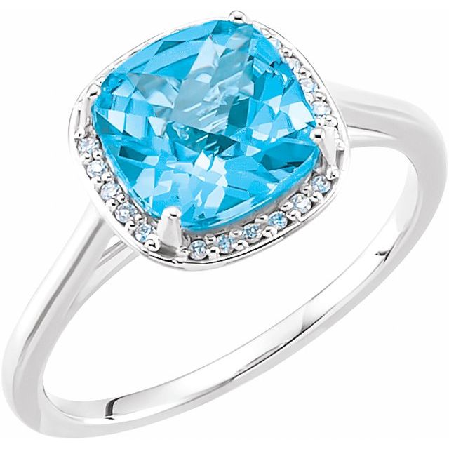 14K White Natural Swiss Blue Topaz & .055 CTW Natural Diamond Halo-Style Ring