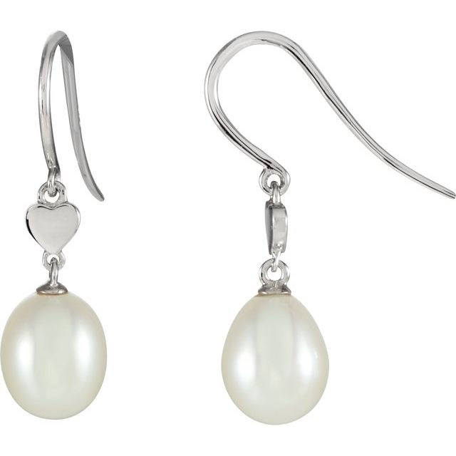 14K White Freshwater Cultured Pearl Dangle Earrings